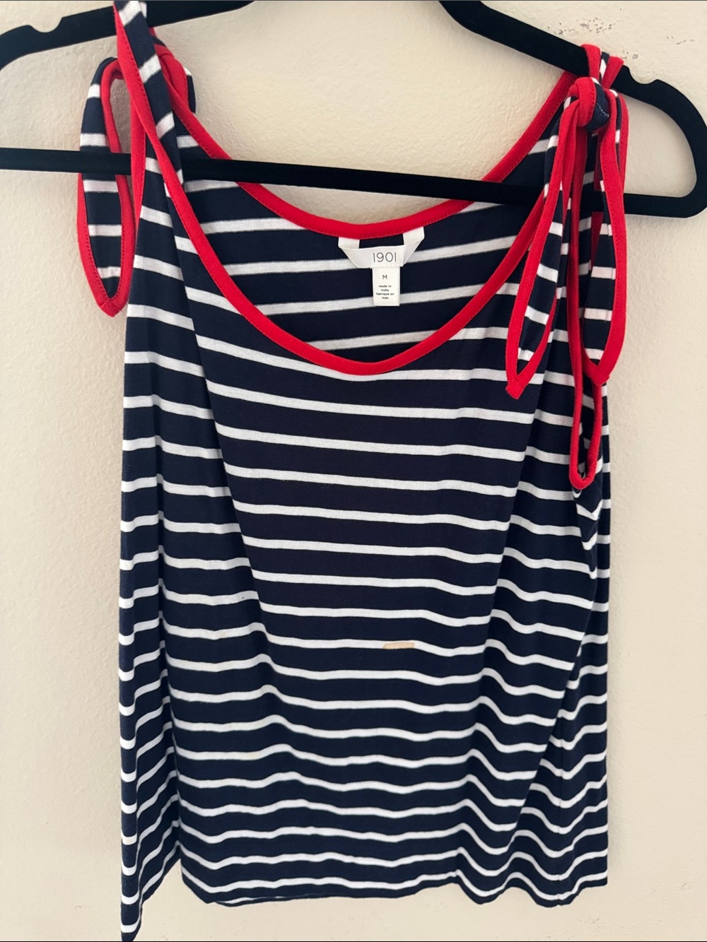 1901 Navy, White & Red Striped Tie-Shoulder Tank